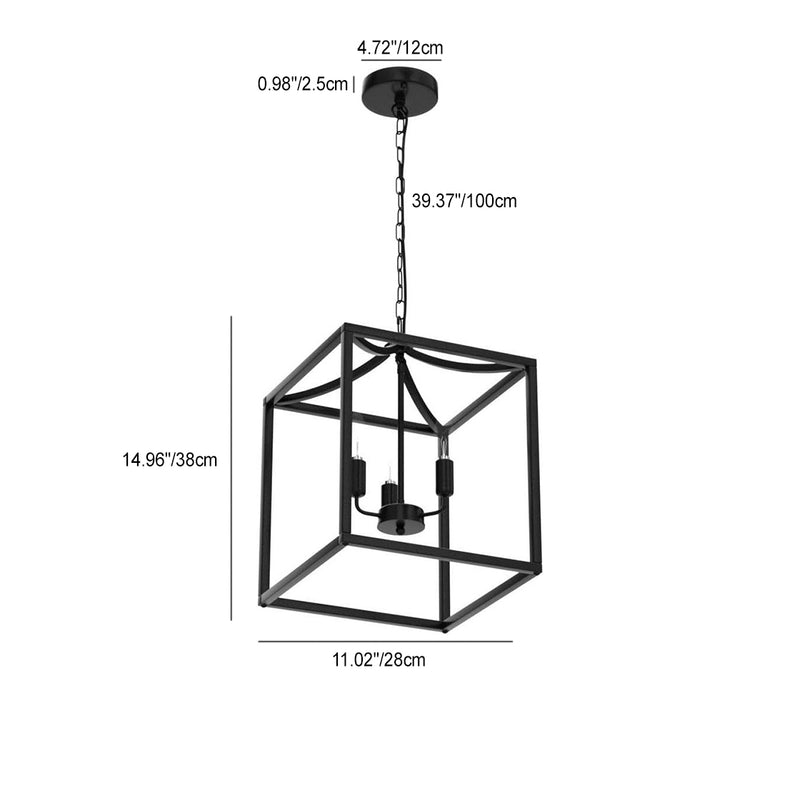 Contemporary Industrial Square Frame Iron 3-Light Pendant Light For Dining Room