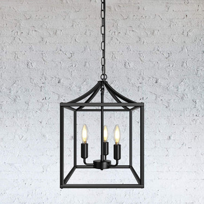 Contemporary Industrial Square Frame Iron 3-Light Pendant Light For Dining Room