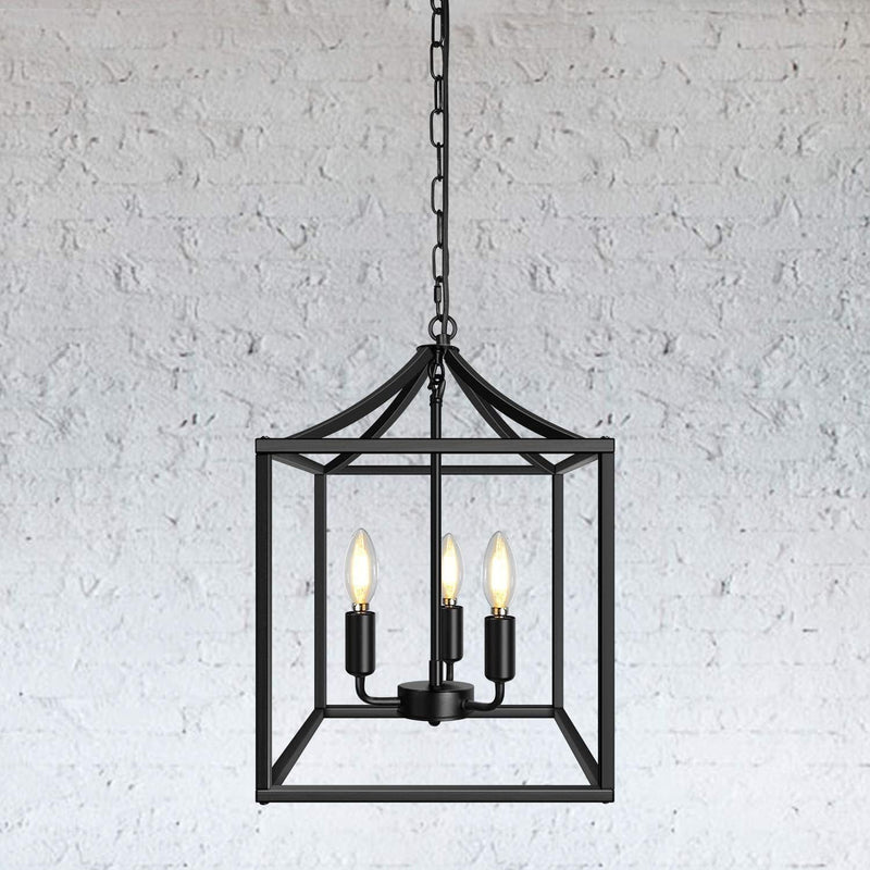 Contemporary Industrial Square Frame Iron 3-Light Pendant Light For Dining Room