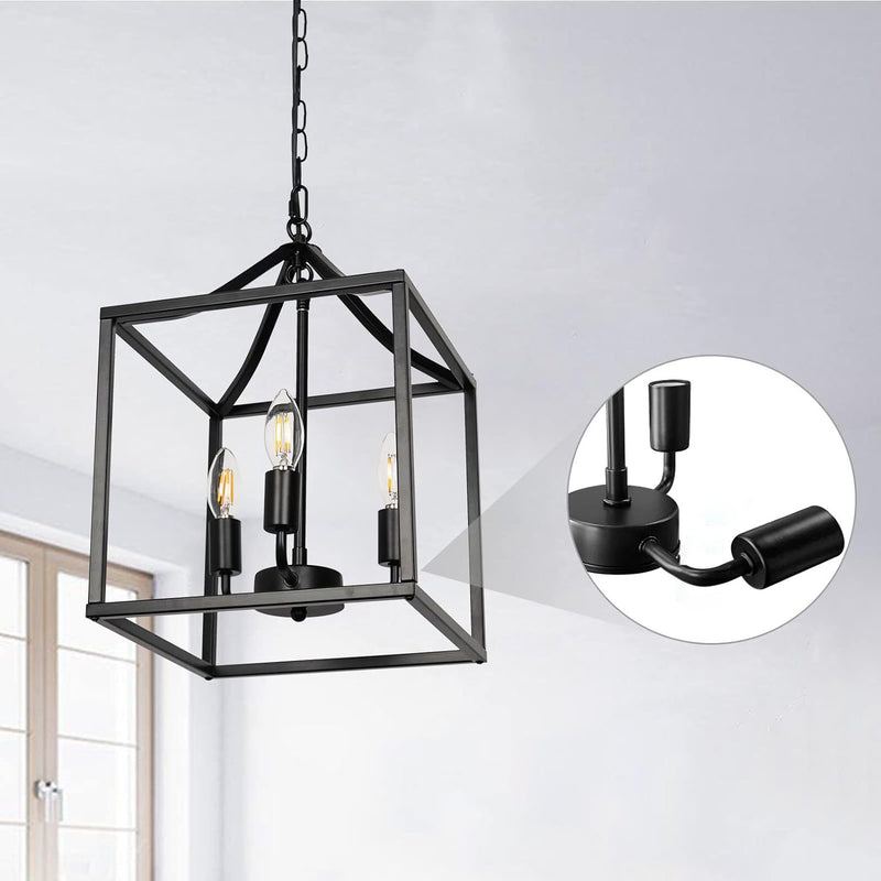 Contemporary Industrial Square Frame Iron 3-Light Pendant Light For Dining Room