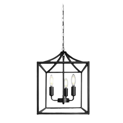 Contemporary Industrial Square Frame Iron 3-Light Pendant Light For Dining Room