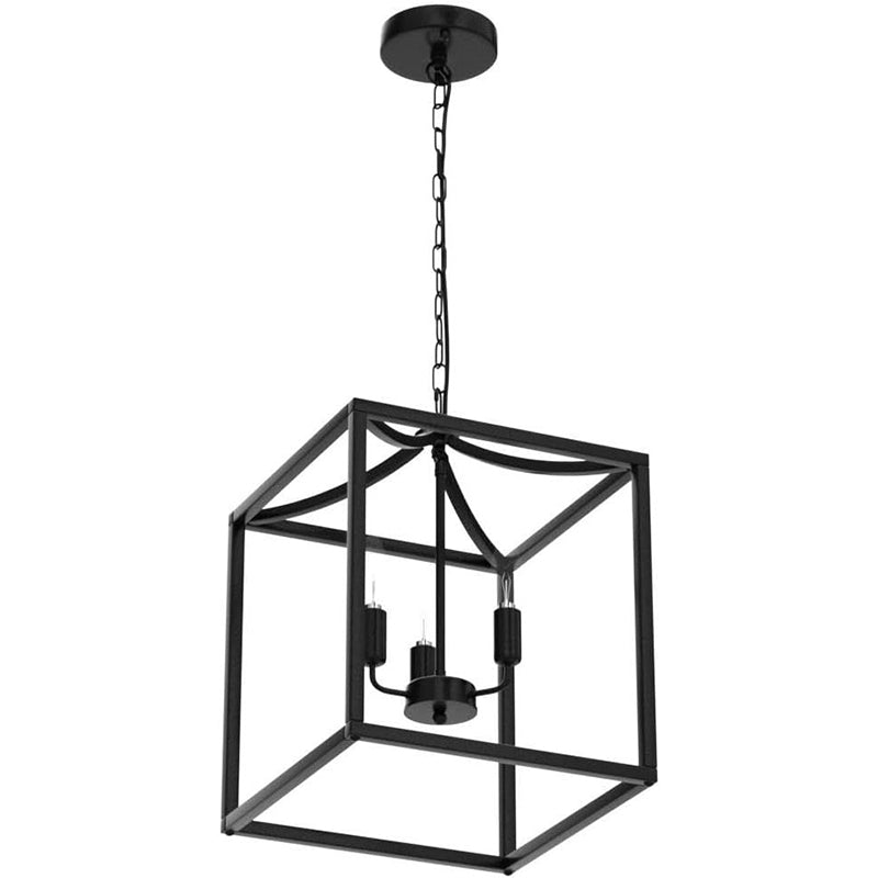 Contemporary Industrial Square Frame Iron 3-Light Pendant Light For Dining Room