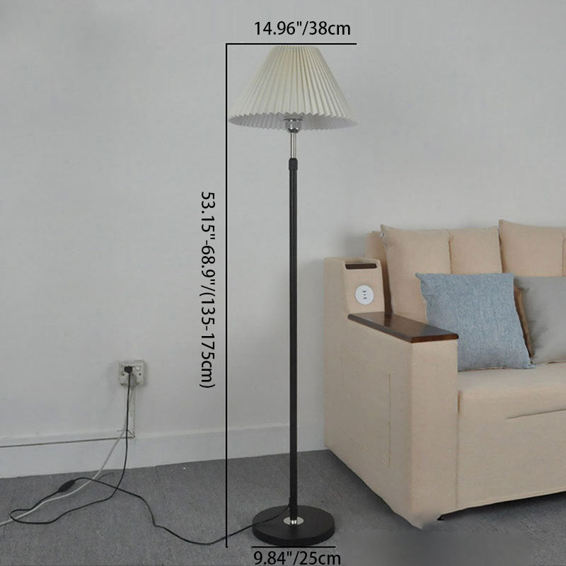 Contemporary Nordic Drum Iron Pleated Fabric 1-Light Standing Floor Lamp For Living Room