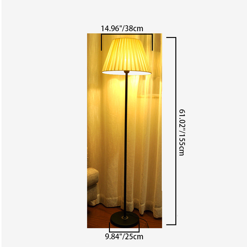 Contemporary Nordic Drum Iron Pleated Fabric 1-Light Standing Floor Lamp For Living Room