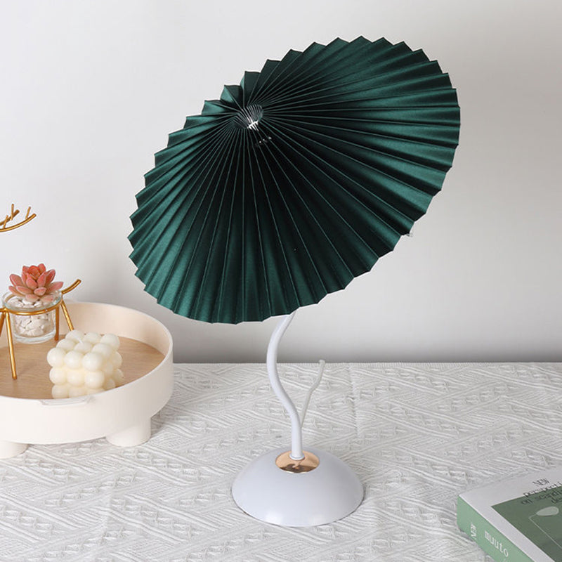 Contemporary Nordic Pleated Linen PVC Umbrella Shaped Curve Iron 1-Light Table Lamp For Living Room