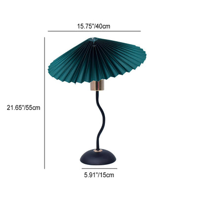 Contemporary Nordic Pleated Linen PVC Umbrella Shaped Curve Iron 1-Light Table Lamp For Living Room