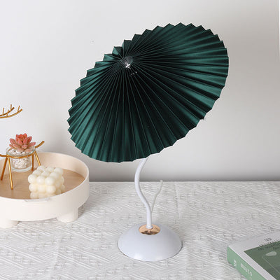 Contemporary Nordic Pleated Linen PVC Umbrella Shaped Curve Iron 1-Light Table Lamp For Living Room