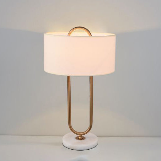 Contemporary Nordic Paper Clip Oval Marble Base Marble Copper 1-Light Table Lamp For Living Room