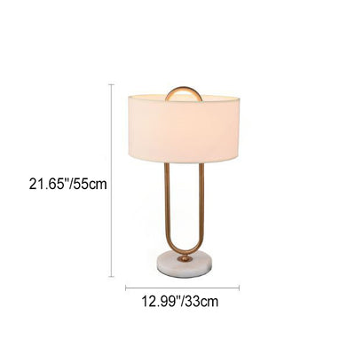 Contemporary Nordic Paper Clip Oval Marble Base Marble Copper 1-Light Table Lamp For Living Room