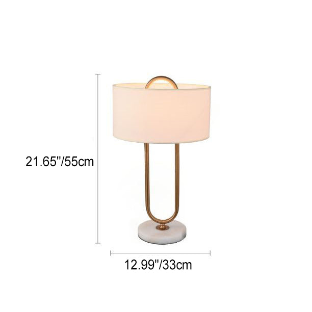 Contemporary Nordic Paper Clip Oval Marble Base Marble Copper 1-Light Table Lamp For Living Room