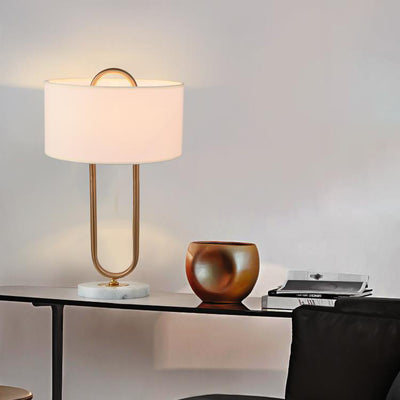 Contemporary Nordic Paper Clip Oval Marble Base Marble Copper 1-Light Table Lamp For Living Room