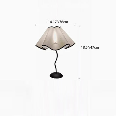 Contemporary Nordic Wave Iron Fabric Petal Flower 1-Light Table Lamp For Living Room