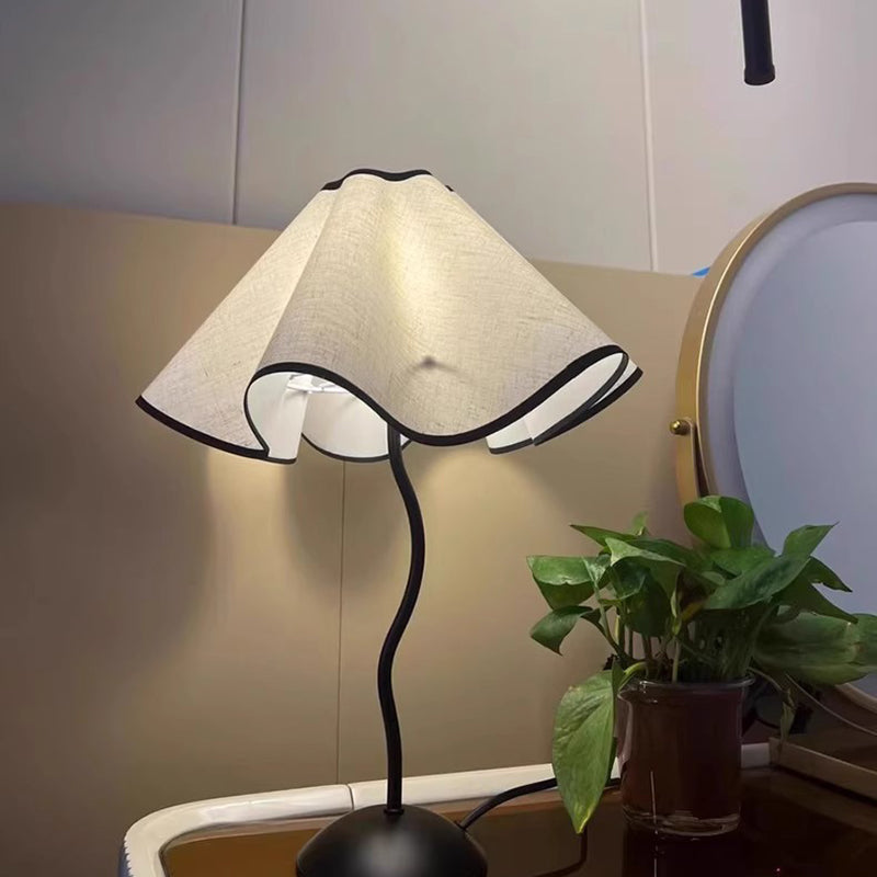 Contemporary Nordic Wave Iron Fabric Petal Flower 1-Light Table Lamp For Living Room