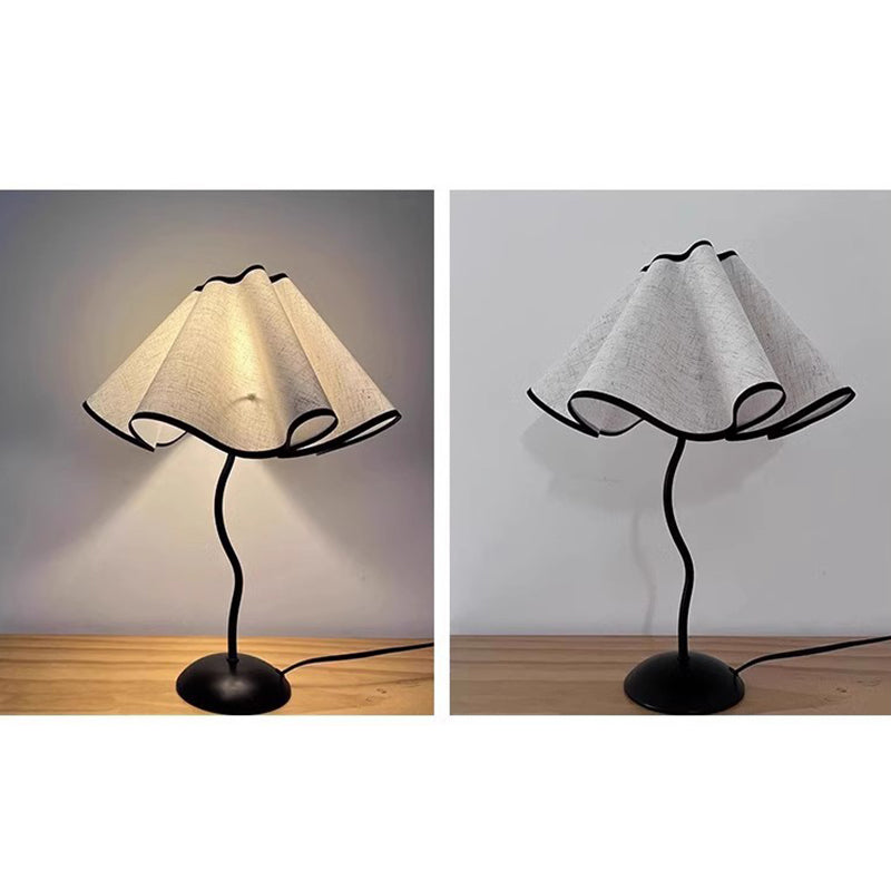 Contemporary Nordic Wave Iron Fabric Petal Flower 1-Light Table Lamp For Living Room