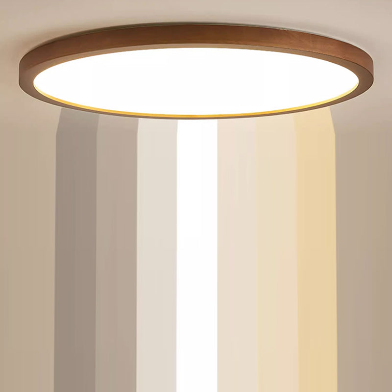 Modern Minimalist Round Wood Acrylic LED Flush Mount Ceiling Light For Bedroom