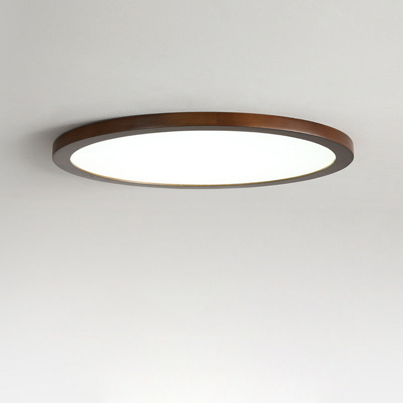 Modern Minimalist Round Wood Acrylic LED Flush Mount Ceiling Light For Bedroom