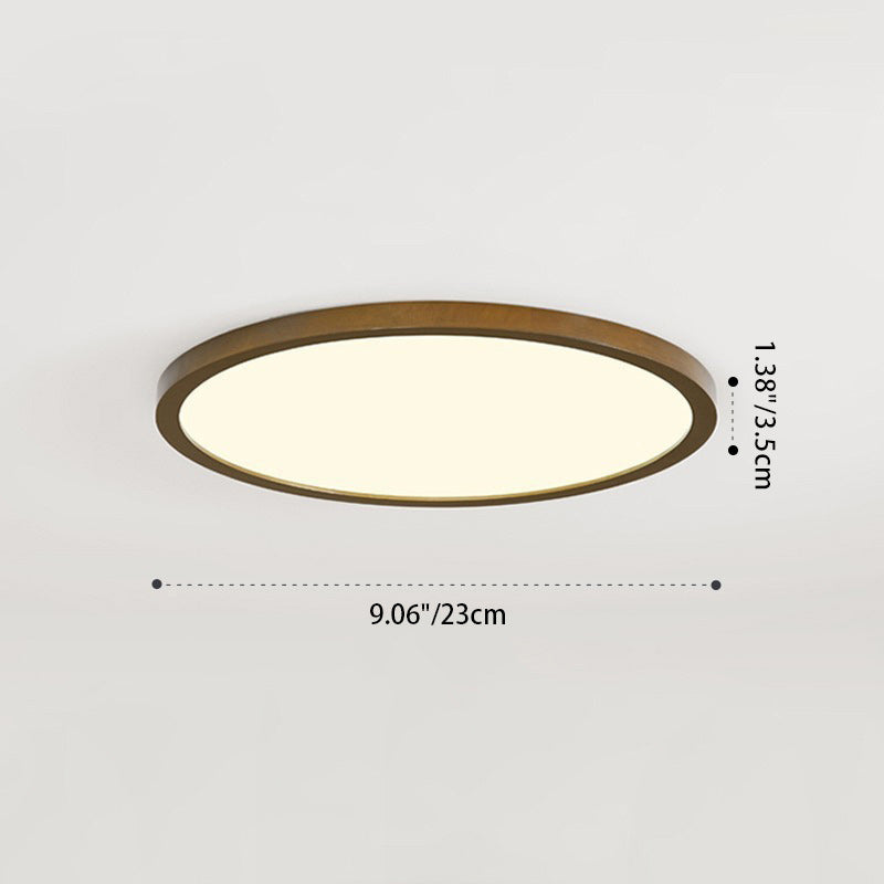 Modern Minimalist Round Wood Acrylic LED Flush Mount Ceiling Light For Bedroom