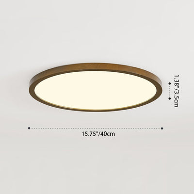 Modern Minimalist Round Wood Acrylic LED Flush Mount Ceiling Light For Bedroom