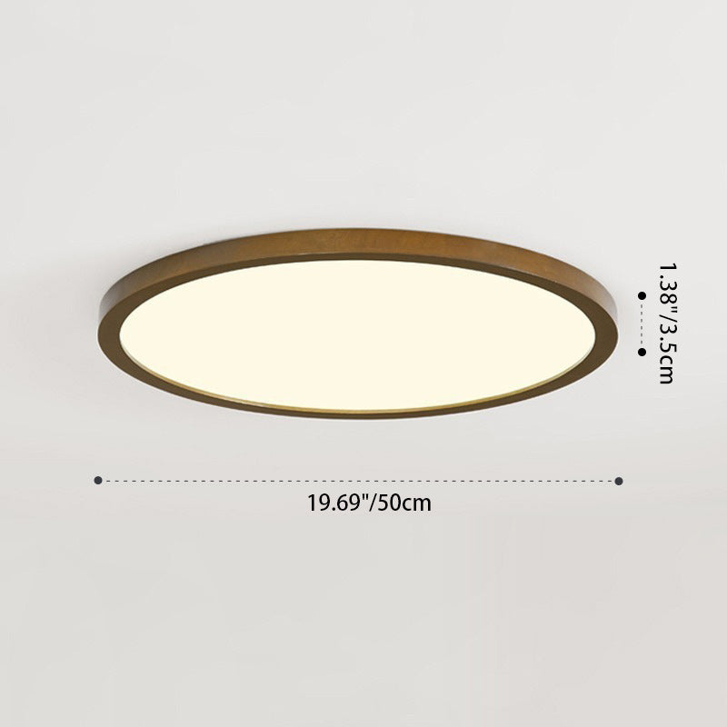 Modern Minimalist Round Wood Acrylic LED Flush Mount Ceiling Light For Bedroom