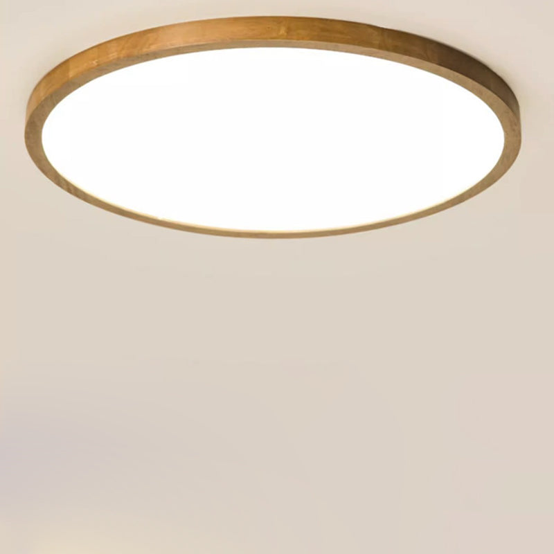 Modern Minimalist Round Wood Acrylic LED Flush Mount Ceiling Light For Bedroom