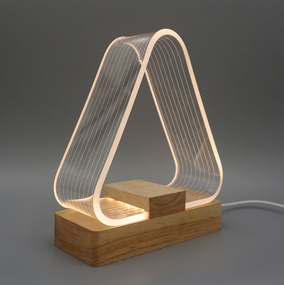 Contemporary Creative Rechargeable Wood Rectangle Base Triangle Acrylic USB LED Table Lamp Night Light For Bedside