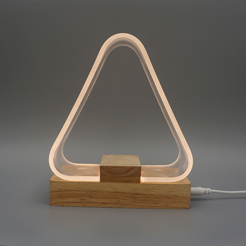 Contemporary Creative Rechargeable Wood Rectangle Base Triangle Acrylic USB LED Table Lamp Night Light For Bedside