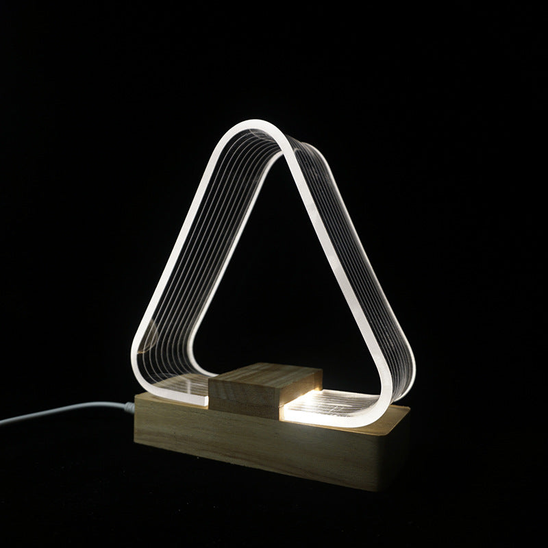 Contemporary Creative Rechargeable Wood Rectangle Base Triangle Acrylic USB LED Table Lamp Night Light For Bedside