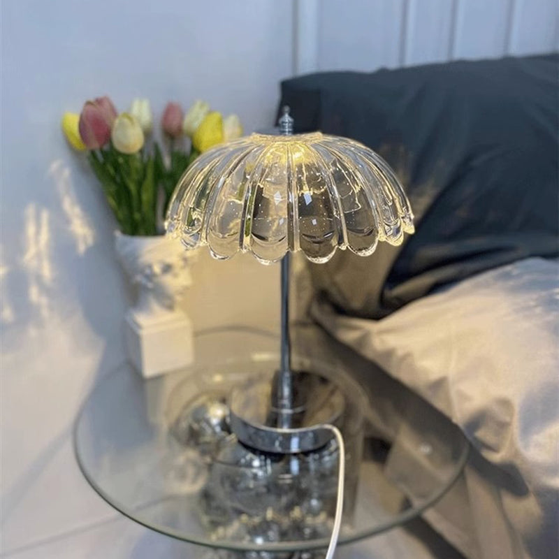 Modern Luxury Transparent Glass Pumpkin Lampshade USB LED Table Lamp For Bedroom