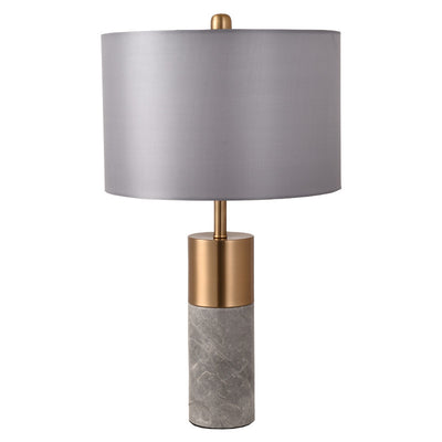 Contemporary Nordic Marble Base Cylindrical Drum Shade Fabric 1-Light Table Lamp For Bedroom