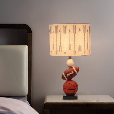 Contemporary Creative Kids Football Basketball Baseball Base Resin Fabric 1-Light Table Lamp For Bedroom