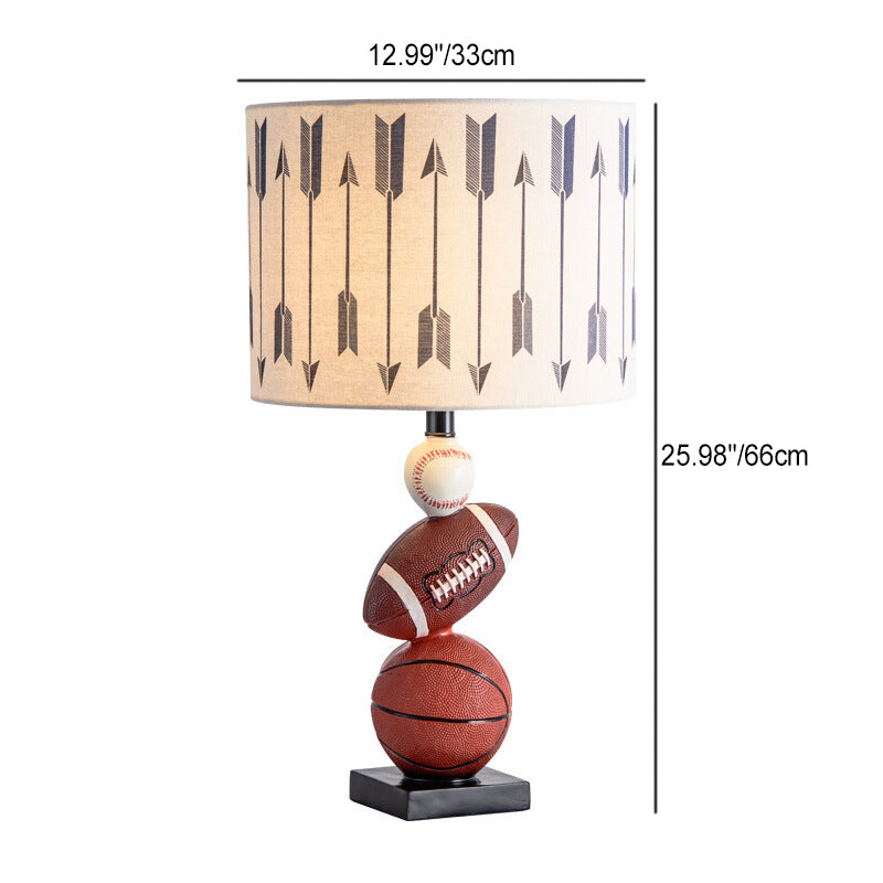 Contemporary Creative Kids Football Basketball Baseball Base Resin Fabric 1-Light Table Lamp For Bedroom