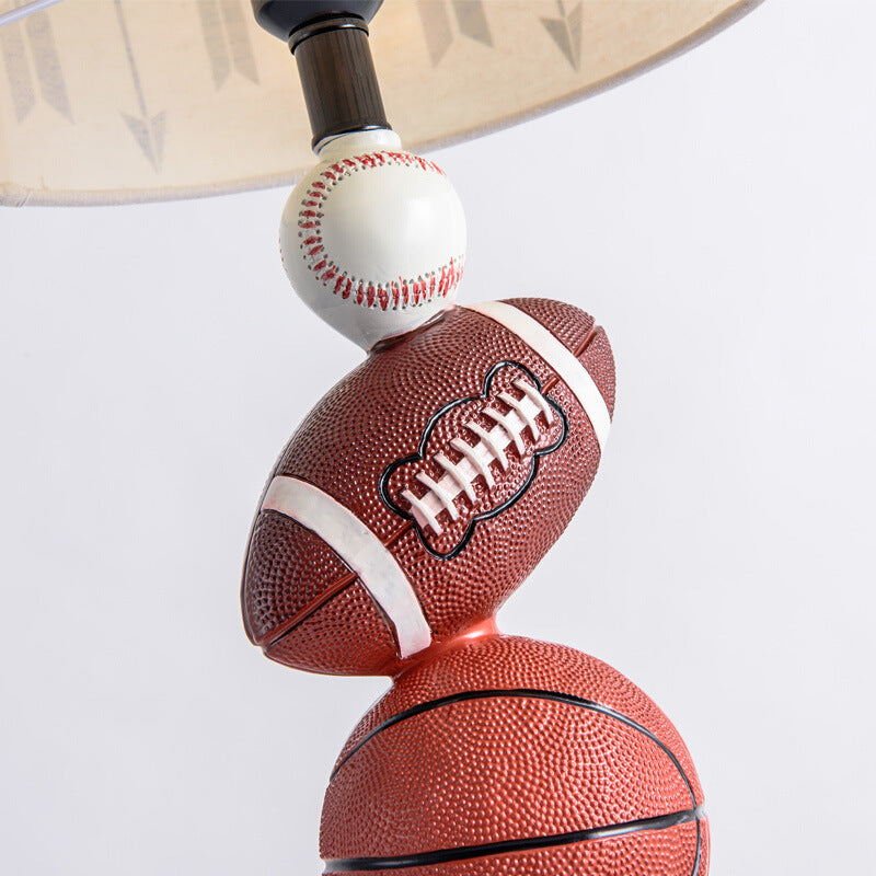 Contemporary Creative Kids Football Basketball Baseball Base Resin Fabric 1-Light Table Lamp For Bedroom