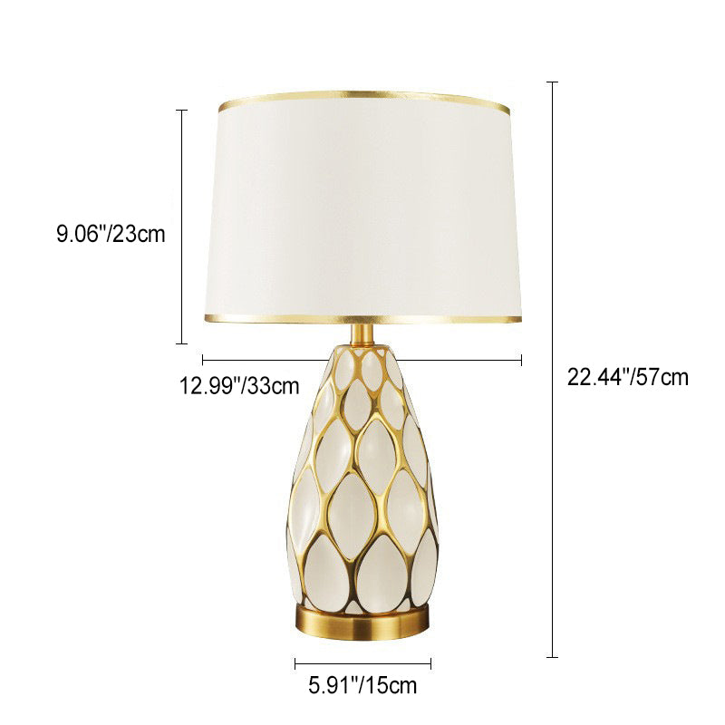 Modern Luxury Handmade Ceramic Column Fabric 1-Light Table Lamp For Living Room