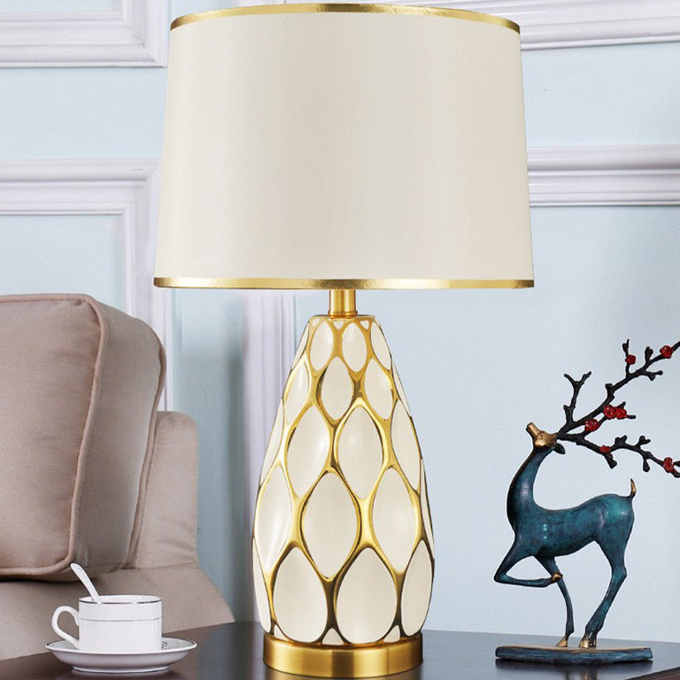 Modern Luxury Handmade Ceramic Column Fabric 1-Light Table Lamp For Living Room