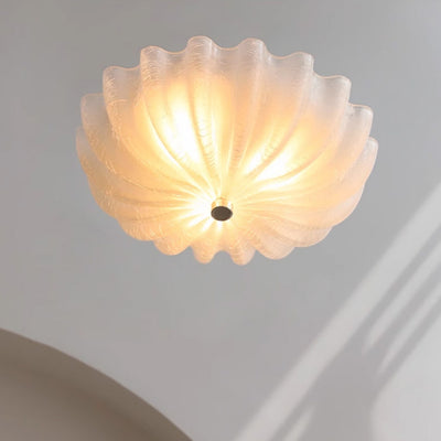 Traditional French Spiral Lines Flower Cracked Glass Iron 3-Light Flush Mount Ceiling Light For Bedroom