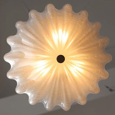 Traditional French Spiral Lines Flower Cracked Glass Iron 3-Light Flush Mount Ceiling Light For Bedroom