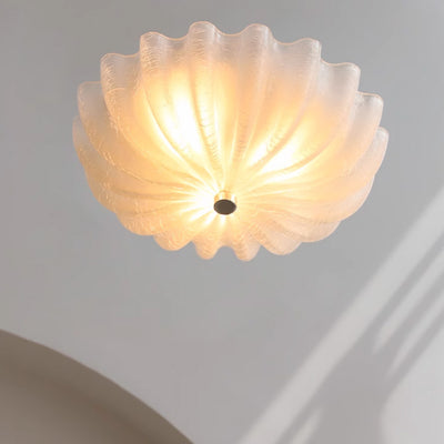 Traditional French Spiral Lines Flower Cracked Glass Iron 3-Light Flush Mount Ceiling Light For Bedroom