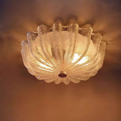 Traditional French Spiral Lines Flower Cracked Glass Iron 3-Light Flush Mount Ceiling Light For Bedroom