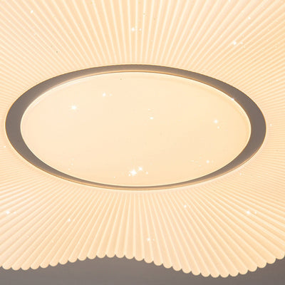 Traditional Japanese Round Flower Wood Acrylic LED Flush Mount Ceiling Light For Living Room