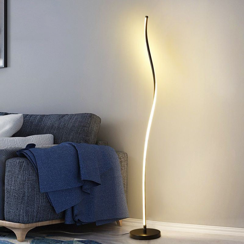 Contemporary Nordic Long Strip Iron Aluminum Acrylic LED Standing Floor Lamp For Bedroom