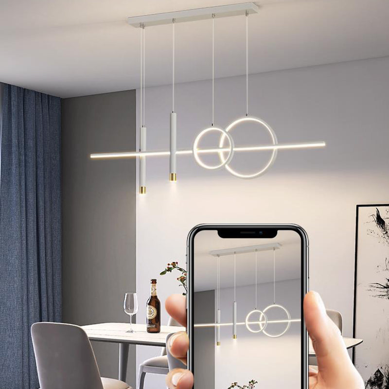 Moderne minimalistische Streifen Holz Acryl LED Insel Licht Kronleuchter für Wohnzimmer 