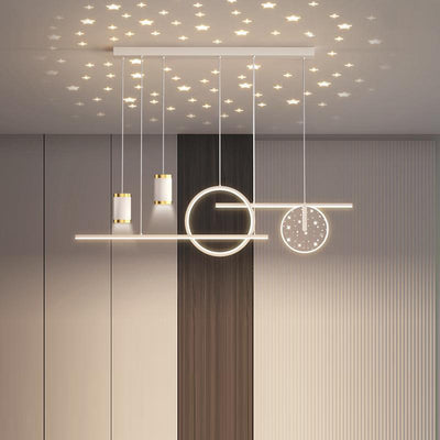 Moderne minimalistische Streifen Holz Acryl LED Insel Licht Kronleuchter für Wohnzimmer 