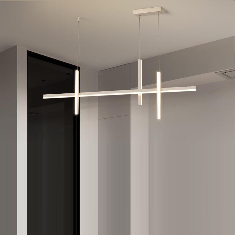 Moderne minimalistische Streifen Holz Acryl LED Insel Licht Kronleuchter für Wohnzimmer 