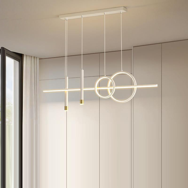 Moderne minimalistische Streifen Holz Acryl LED Insel Licht Kronleuchter für Wohnzimmer 