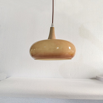 Contemporary Nordic Cream Persimmon Wood Glass 1-Light Pendant Light For Dining Room