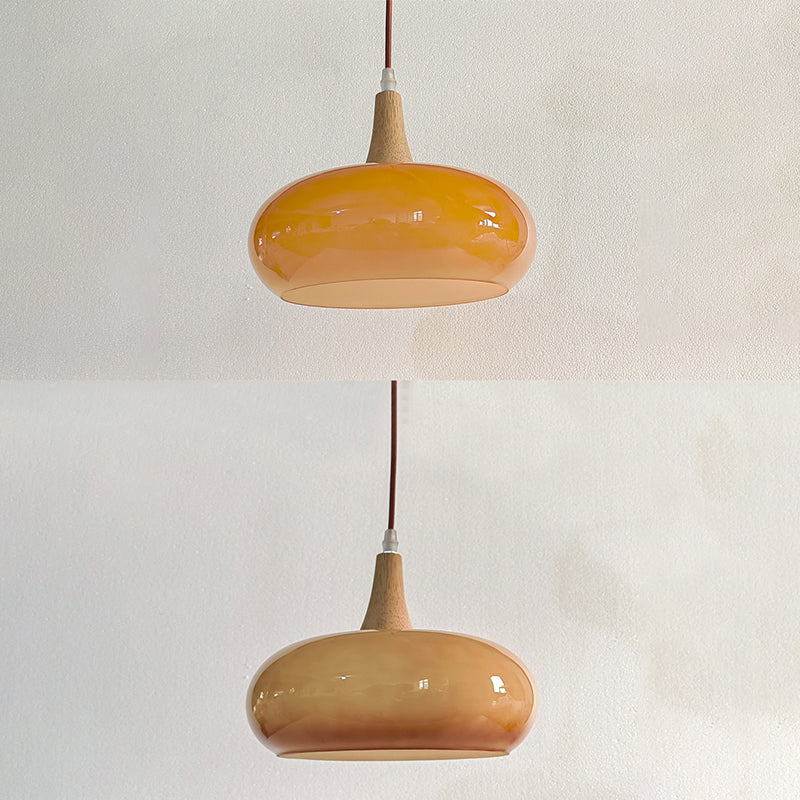 Contemporary Nordic Cream Persimmon Wood Glass 1-Light Pendant Light For Dining Room