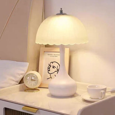 Contemporary Nordic Dome Petal Iron Frosted Glass 1-Light Table Lamp For Bedroom