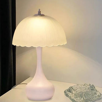 Contemporary Nordic Dome Petal Iron Frosted Glass 1-Light Table Lamp For Bedroom