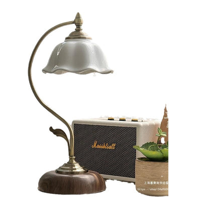 Zeitgenössische Retro Massivholz Metall Stoff Zylinder Gedruckt Blume 1-Licht Tischlampe Für Schlafzimmer 