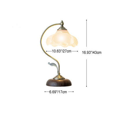 Zeitgenössische Retro Massivholz Metall Stoff Zylinder Gedruckt Blume 1-Licht Tischlampe Für Schlafzimmer 